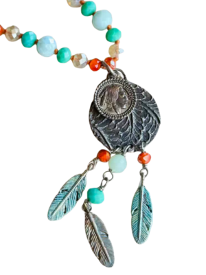 Tribal Spirit Feather & Gemstone Pendant Tribal Spirit Feather & Gemstone Pendant