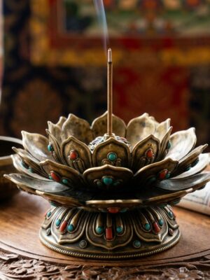 Tibetan Brass Lotus Incense Holder