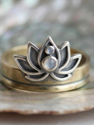 Brass & Silver Lotus Crown Ring