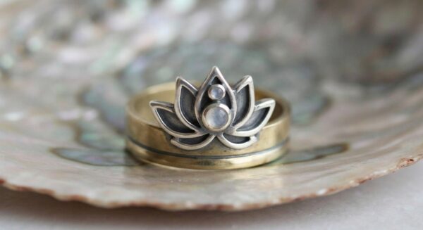Brass & Silver Lotus Crown Ring