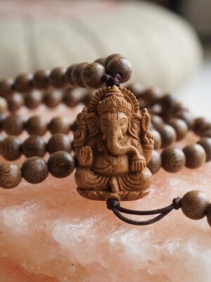 Carved Sandalwood Ganesha Mala Necklace