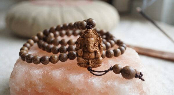 Carved Sandalwood Ganesha Mala Necklace
