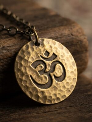 Hammered Brass Om Pendant Necklace