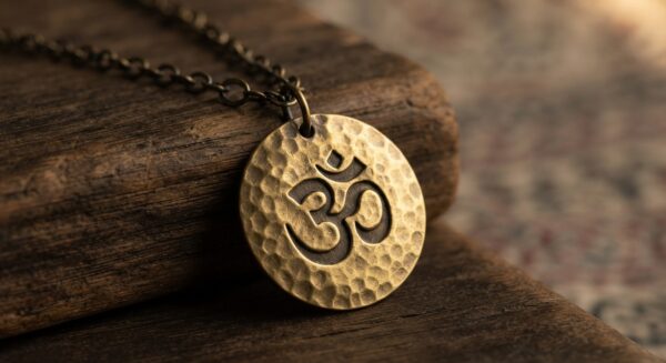 Hammered Brass Om Pendant Necklace