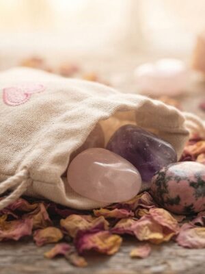 Love & Compassion Pouch Set (Rose Quartz, Amethyst, Rhodonite)