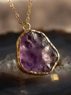 Raw Amethyst Slice Gold Pendant