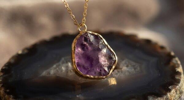 Raw Amethyst Slice Gold Pendant Raw Amethyst Slice Gold Pendant