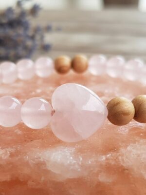 Rose Quartz & Sandalwood Heart Bracelet