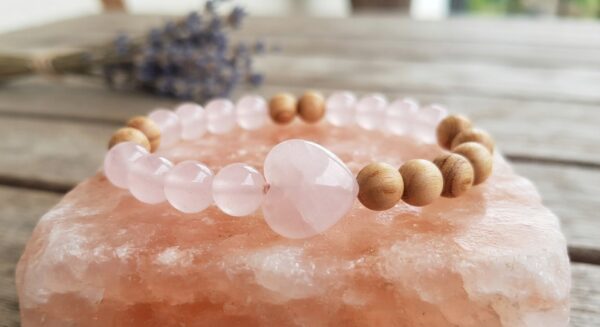 Rose Quartz & Sandalwood Heart Bracelet