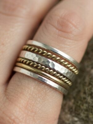 Wire-Wrapped Brass & Silver Stacking Rings