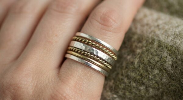 Wire-Wrapped Brass & Silver Stacking Rings