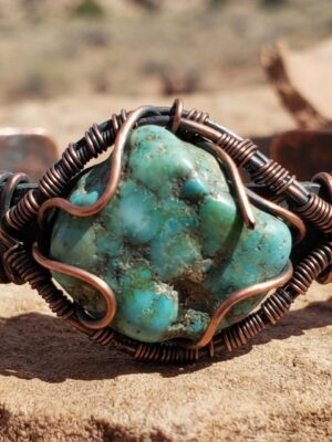 Wire-Wrapped Raw Turquoise Cuff