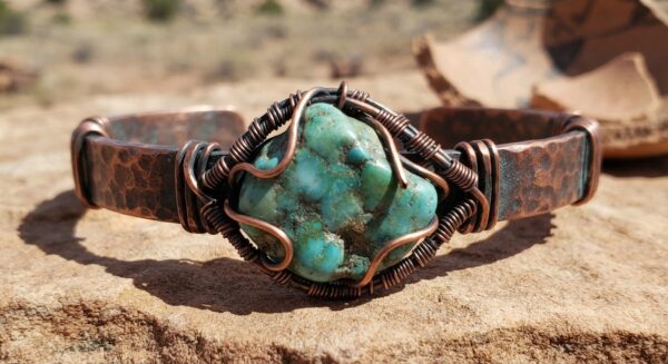 Wire-Wrapped Raw Turquoise Cuff