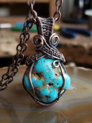 Wire-Wrapped Turquoise Copper Copper Pendant